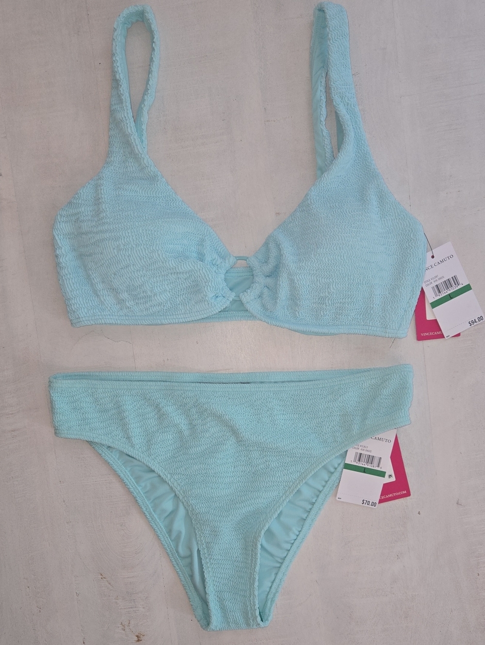 Vince Camuto Oasis Blue O-Ring Textured Bikini Set NWT Large